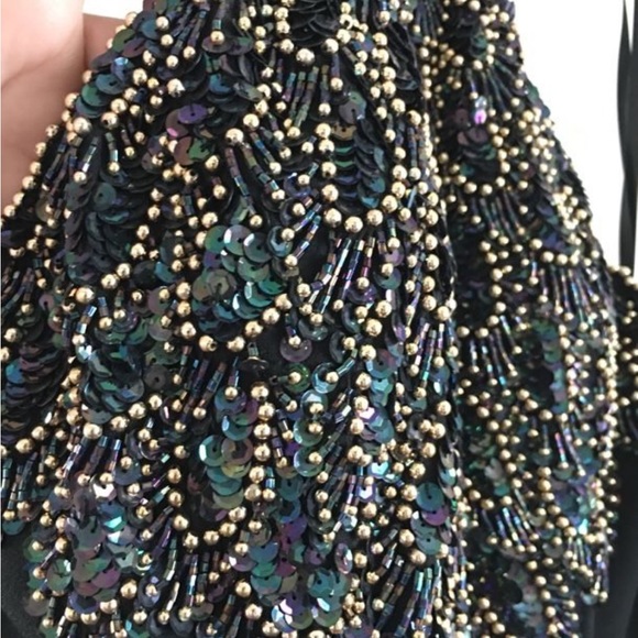 Stunning K Lily Black velvet long formal gown w/beaded halter neck - Picture 3 of 5